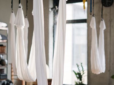 Atmospheric lighting in a fitness studio space